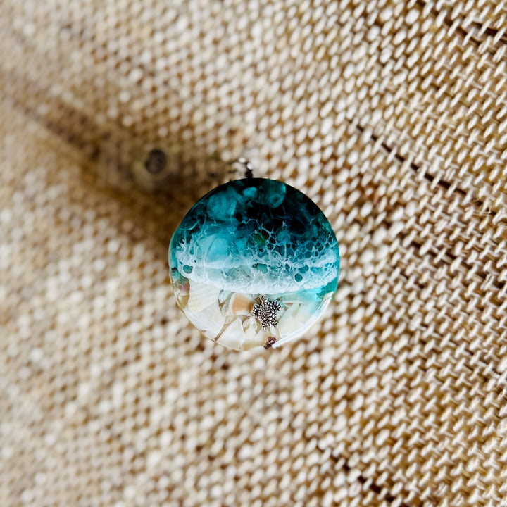 Resin Badge Reel with Real Shells & Turtle Charm