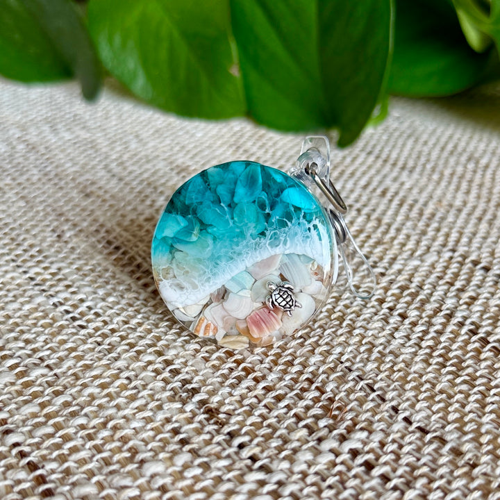 Resin Badge Reel with Real Shells & Turtle Charm