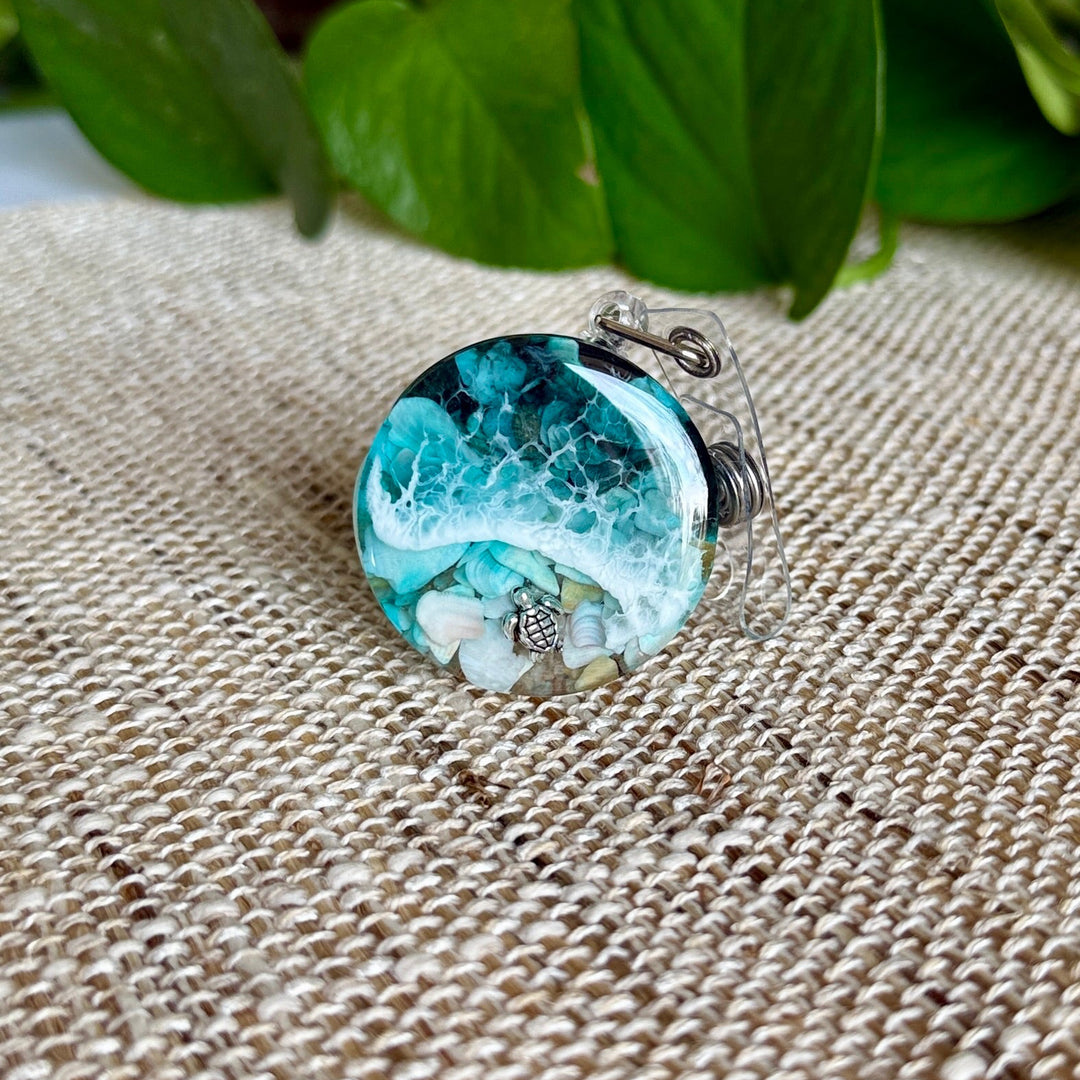 Resin Badge Reel with Real Shells & Turtle Charm
