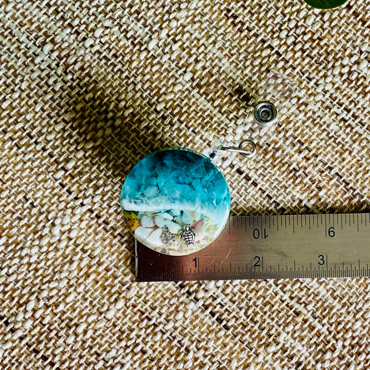 Resin Badge Reel with Real Shells & Turtle Charm