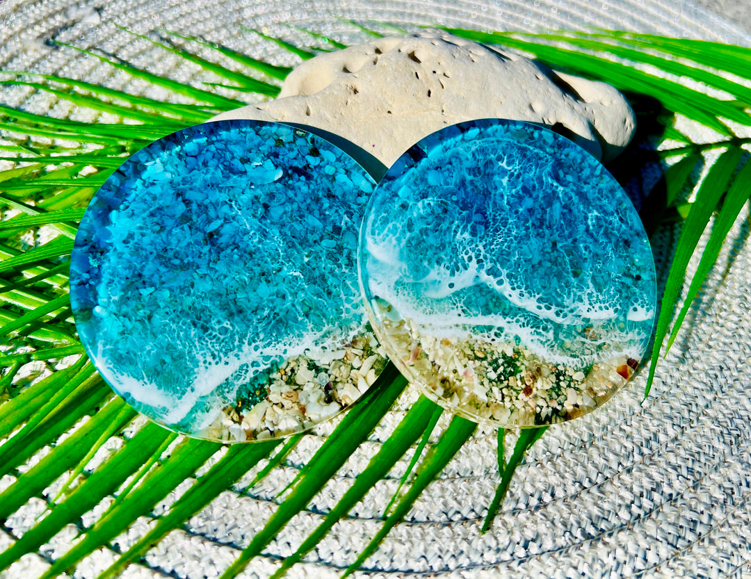 Resin Wave Coasters | Acacia Wood: Ocean Blue