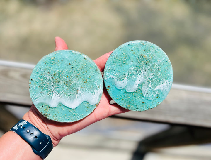 Resin Wave Coasters | Acacia Wood: Ocean Blue