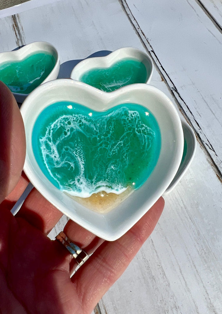 Teal Ocean Heart Jewelry Dish | Ceramic